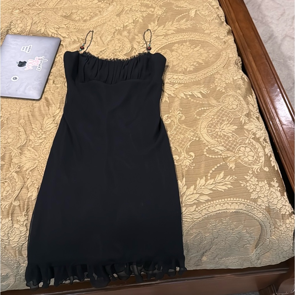 Abs By Allen Schwartz Womens Slip Dress Black Scoop Neck beaded straps - Picture 5 of 16